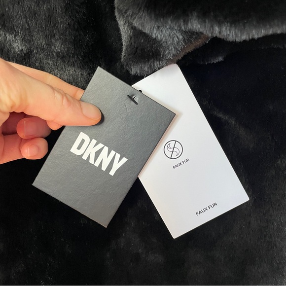 NWT DKNY Black Teddy Jacket Plush Mid-Length Faux Fur Coat Midi Size Large - Picture 10 of 12